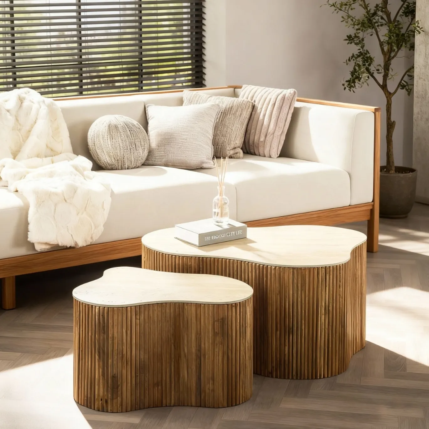 Salontafel Nuovo Shamrock Set van 2 Massief Mango Zand - Giga Meubel