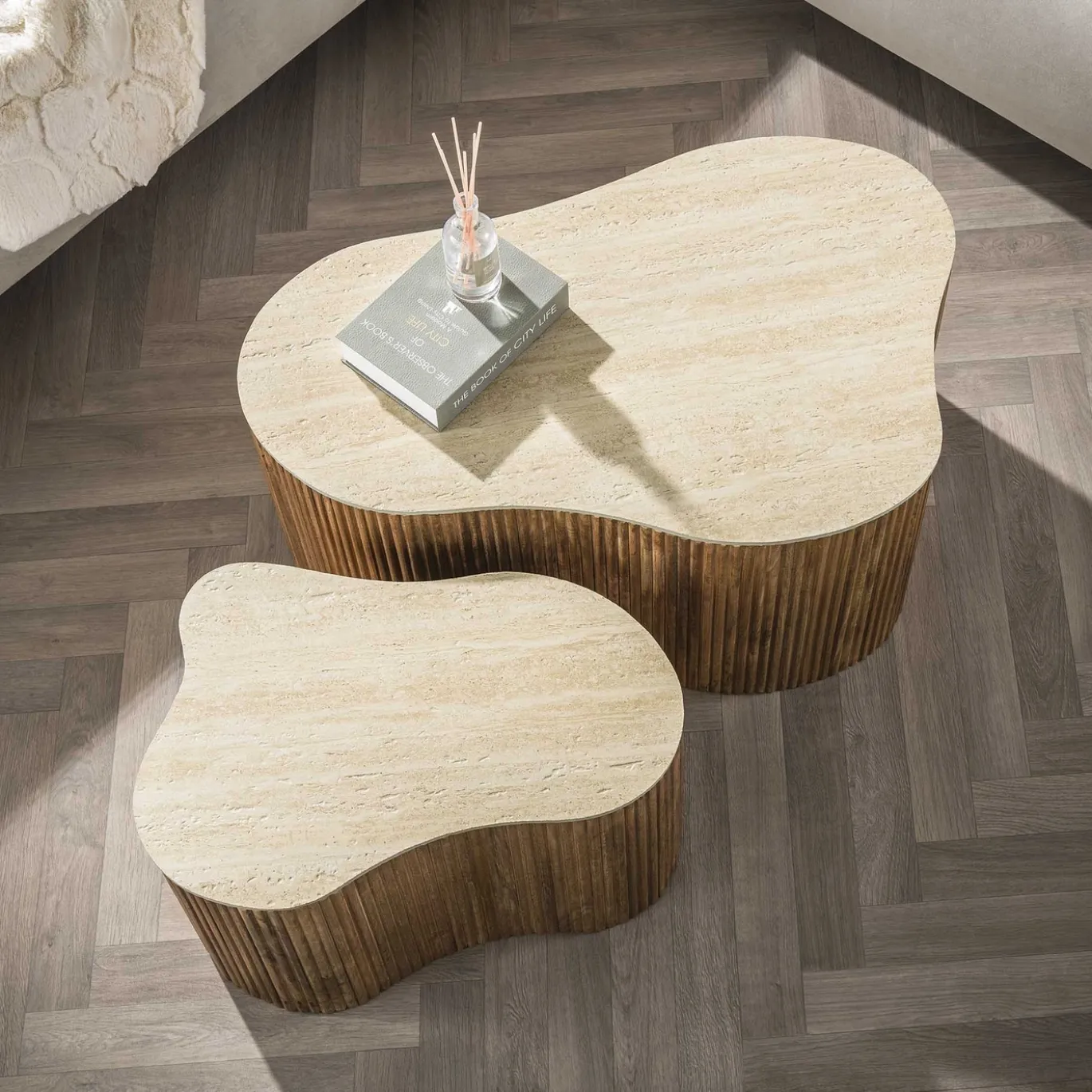 Salontafel Nuovo Shamrock Set van 2 Massief Mango Zand - Giga Meubel