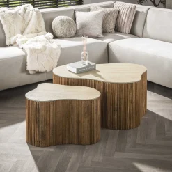 Salontafel Nuovo Shamrock Set van 2 Massief Mango Zand - Giga Meubel
