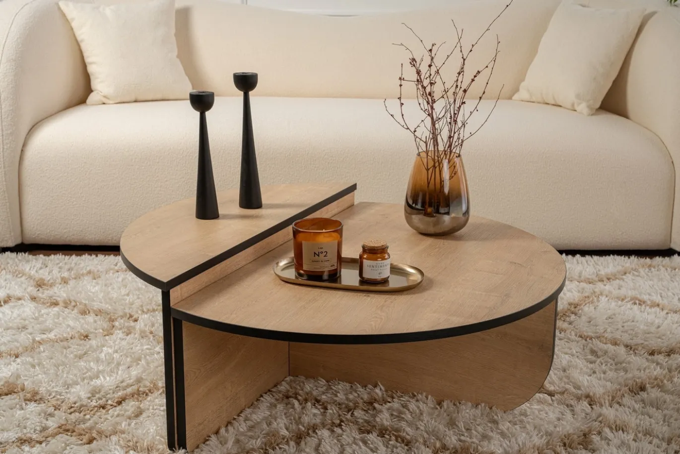 Salontafel Orion Naturel/Zwart Ø90cm