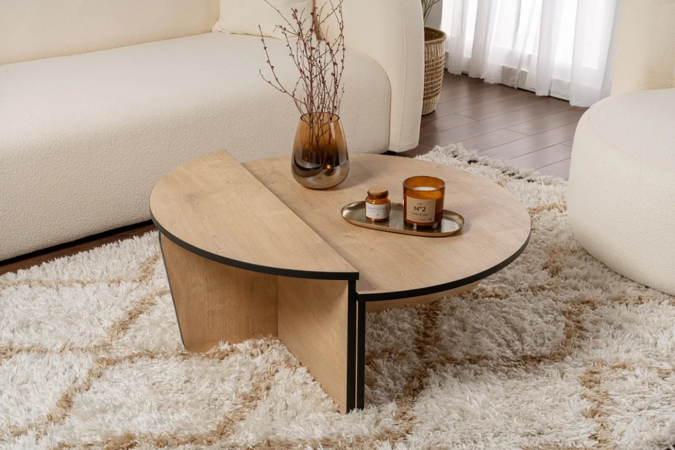 Salontafel Orion Naturel/Zwart Ø90cm