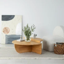 Salontafel Podium Hout Naturel Ø90cm