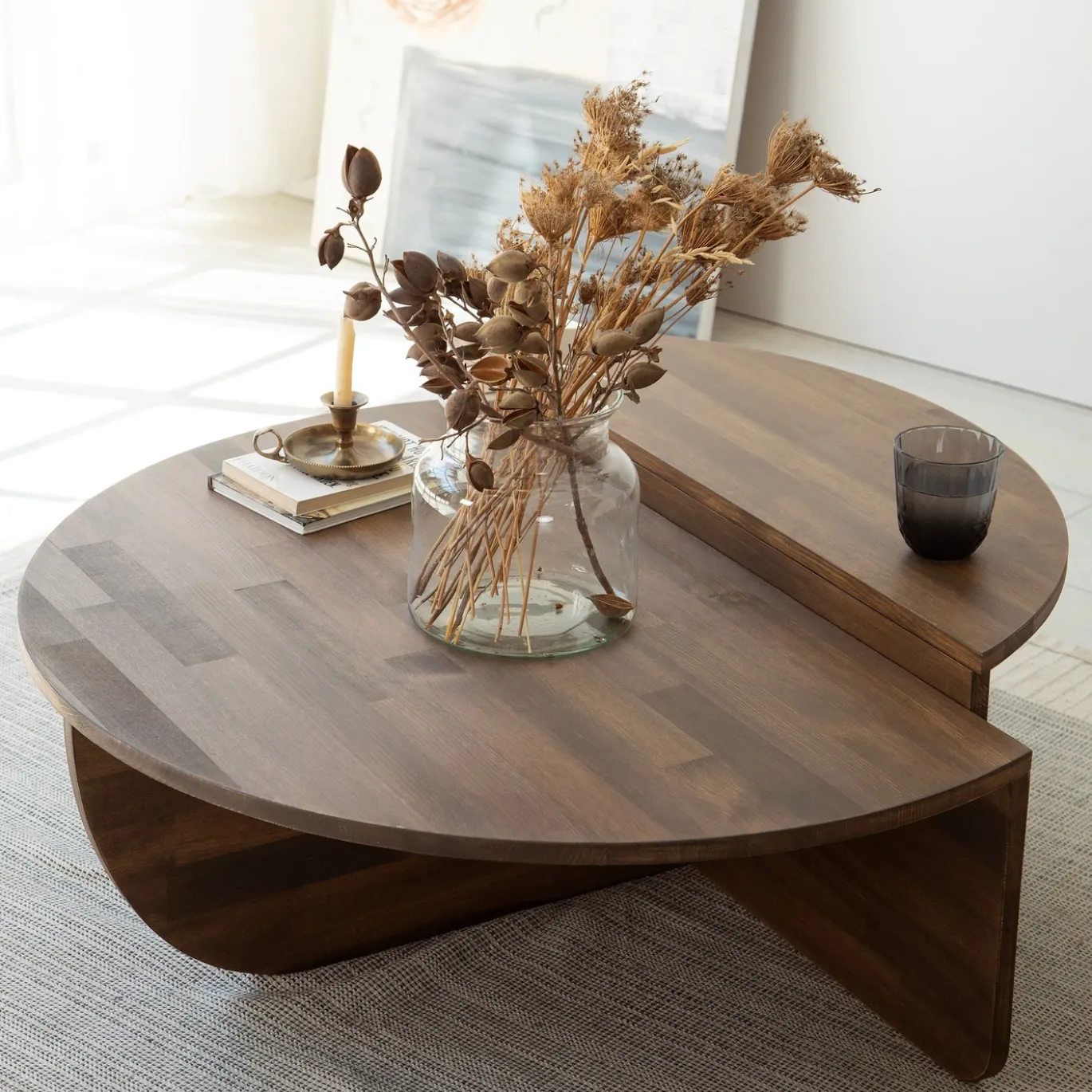 Salontafel Podium Hout Walnoot Ø90cm