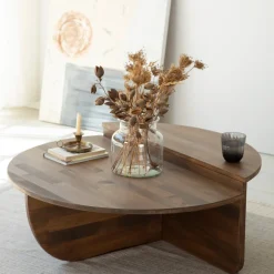 Salontafel Podium Hout Walnoot Ø90cm