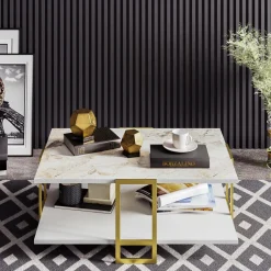 Salontafel Polka Wit Marmerlook/Goud