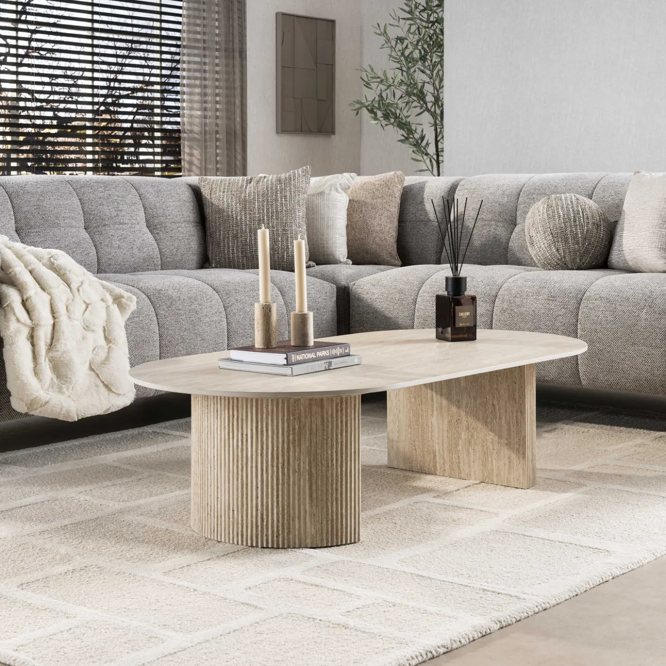 Salontafel Romano Arch 135cm 3d Keramiek Travertin - Giga Meubel