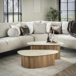 Salontafel Romano Driehoek Travertinlook Set van 2 - Giga Meubel