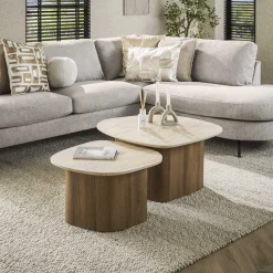 Salontafel Romano Kiezel Travertinlook Set van 2 - Giga Meubel