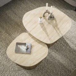 Salontafel Romano Kiezel Travertinlook Set van 2 - Giga Meubel