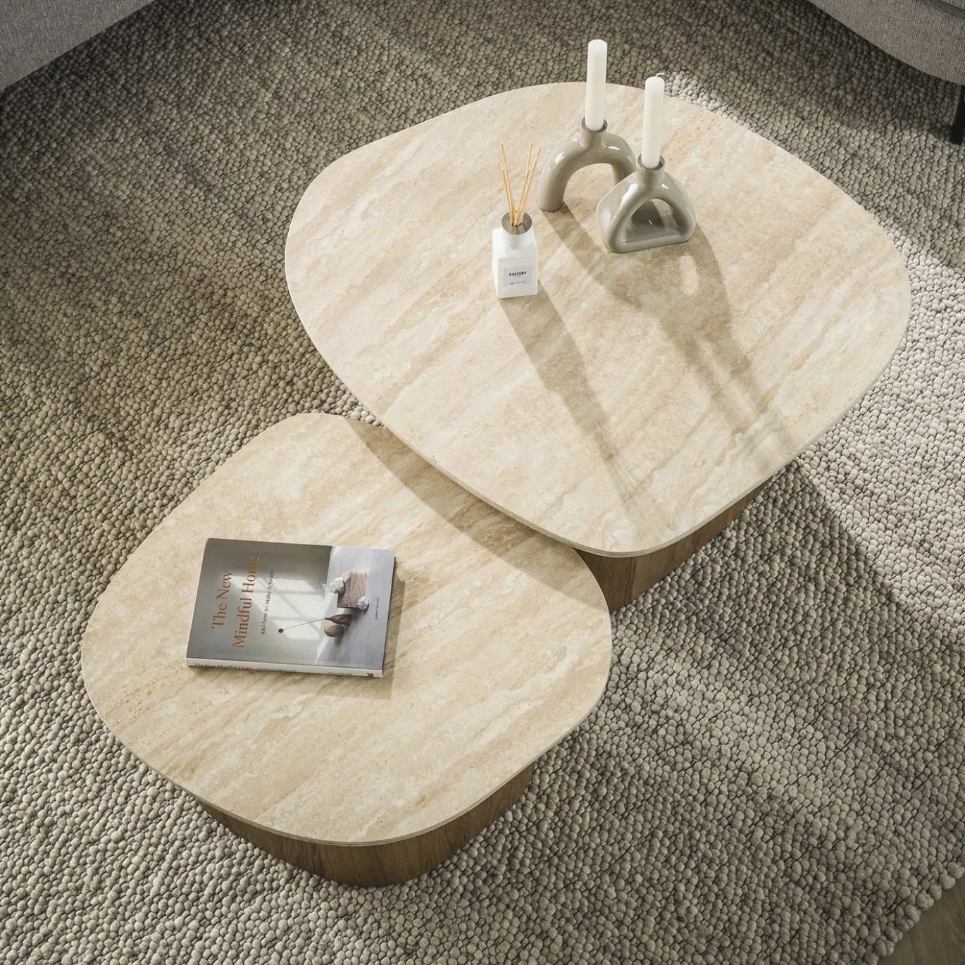 Salontafel Romano Kiezel Travertinlook Set van 2 - Giga Meubel