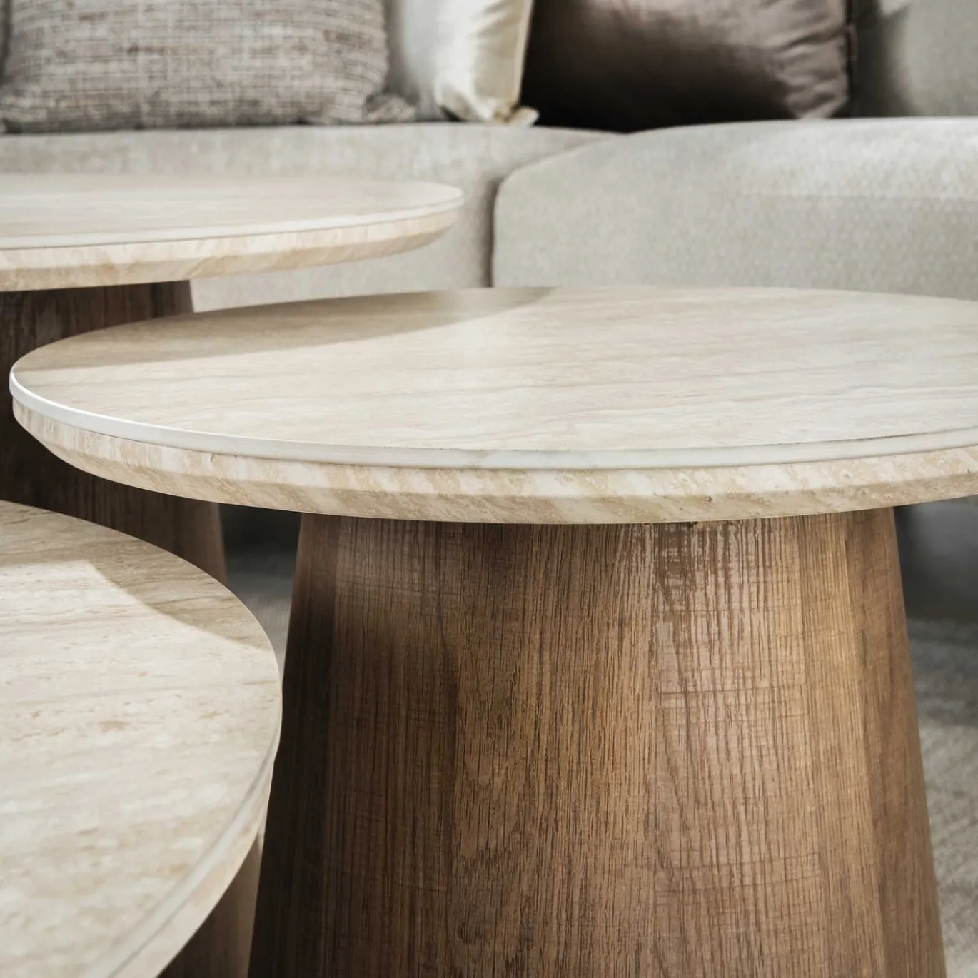 Salontafel Romano Rond Taps Travertinlook Set van 3 - Giga Meubel