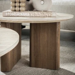 Salontafel Romano Rond Travertinlook Set van 2 - Giga Meubel