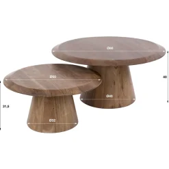 Salontafel Rona Massief Acacia Bruin Set Van 2 - Giga Meubel