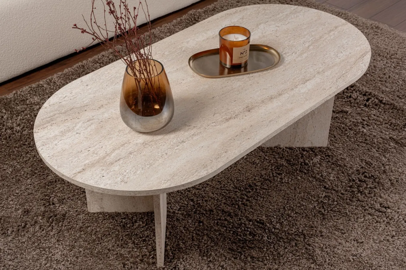 Salontafel Sable Ovaal Travertinlook 120cm