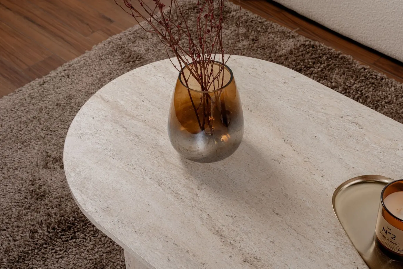 Salontafel Sable Ovaal Travertinlook 120cm