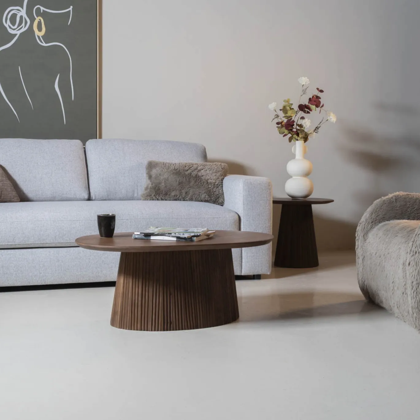 Salontafel Salvador Walnoot Ovaal 90cm - Giga Meubel