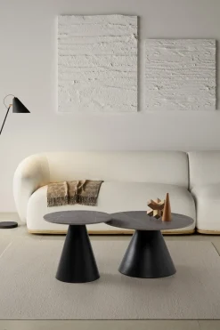 Salontafel Set Louna Rond Grijs Zwart met Metaal - Giga Meubel