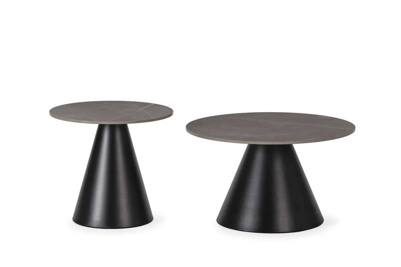 Salontafel Set Louna Rond Grijs Zwart met Metaal - Giga Meubel