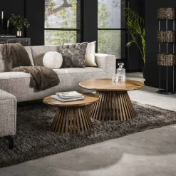 Salontafel Set van 2 Tweak Conisch Massief Mango Zand - Giga Meubel