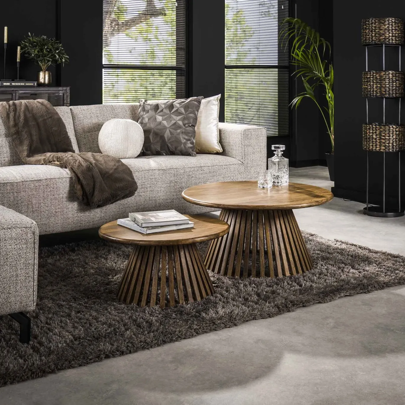 Salontafel Set van 2 Tweak Conisch Massief Mango Zand - Giga Meubel