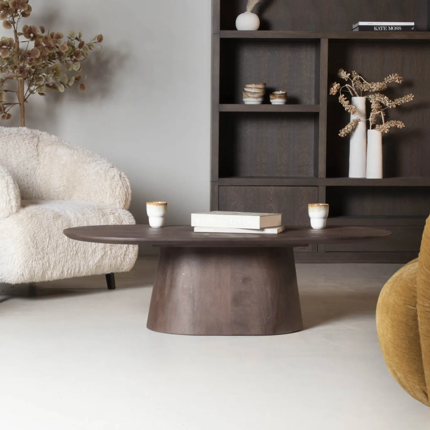 Salontafel Stijn Walnoot Deens Ovaal 130cm - Giga Meubel