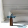 Salontafel Thales Blauw/Walnoot Ø50cm