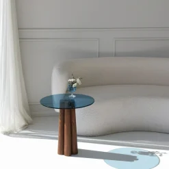 Salontafel Thales Blauw/Walnoot Ø50cm