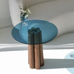 Salontafel Thales Blauw/Walnoot Ø50cm