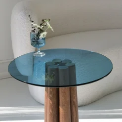 Salontafel Thales Blauw/Walnoot Ø50cm