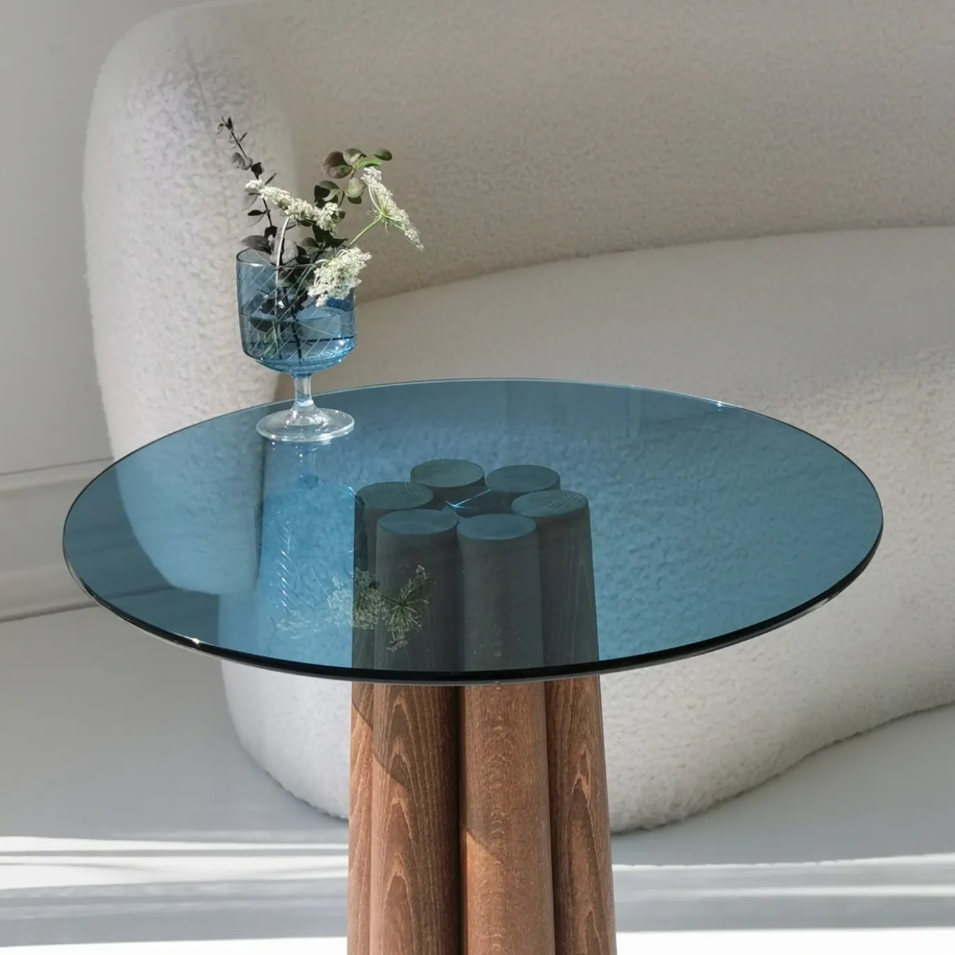 Salontafel Thales Blauw/Walnoot Ø50cm