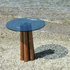 Salontafel Thales Blauw/Walnoot Ø50cm