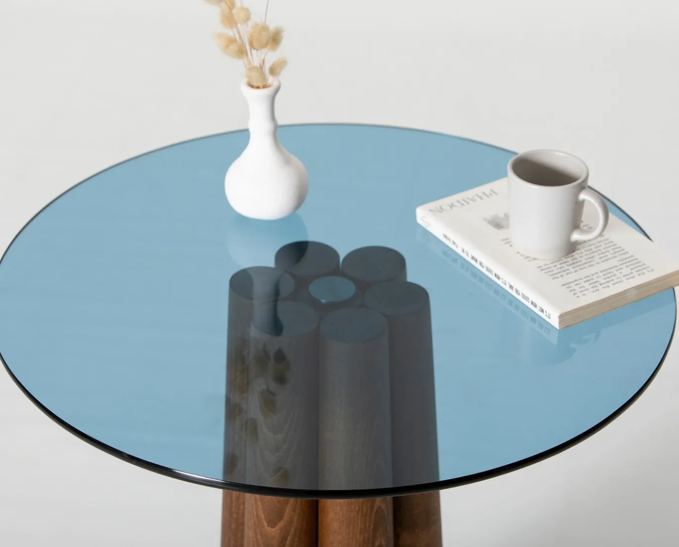 Salontafel Thales Blauw/Walnoot Ø50cm