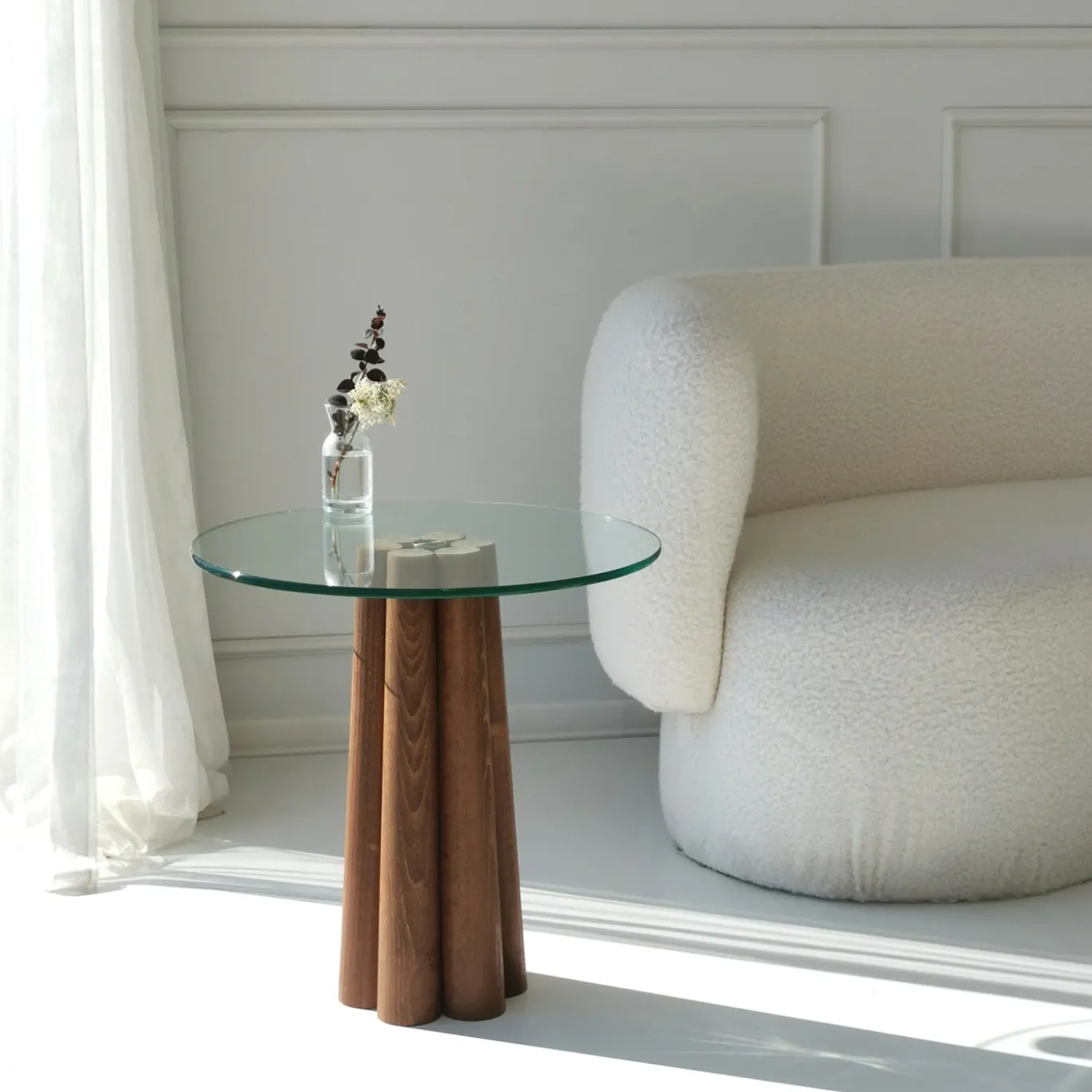 Salontafel Thales Glas/Walnoot Ø50cm