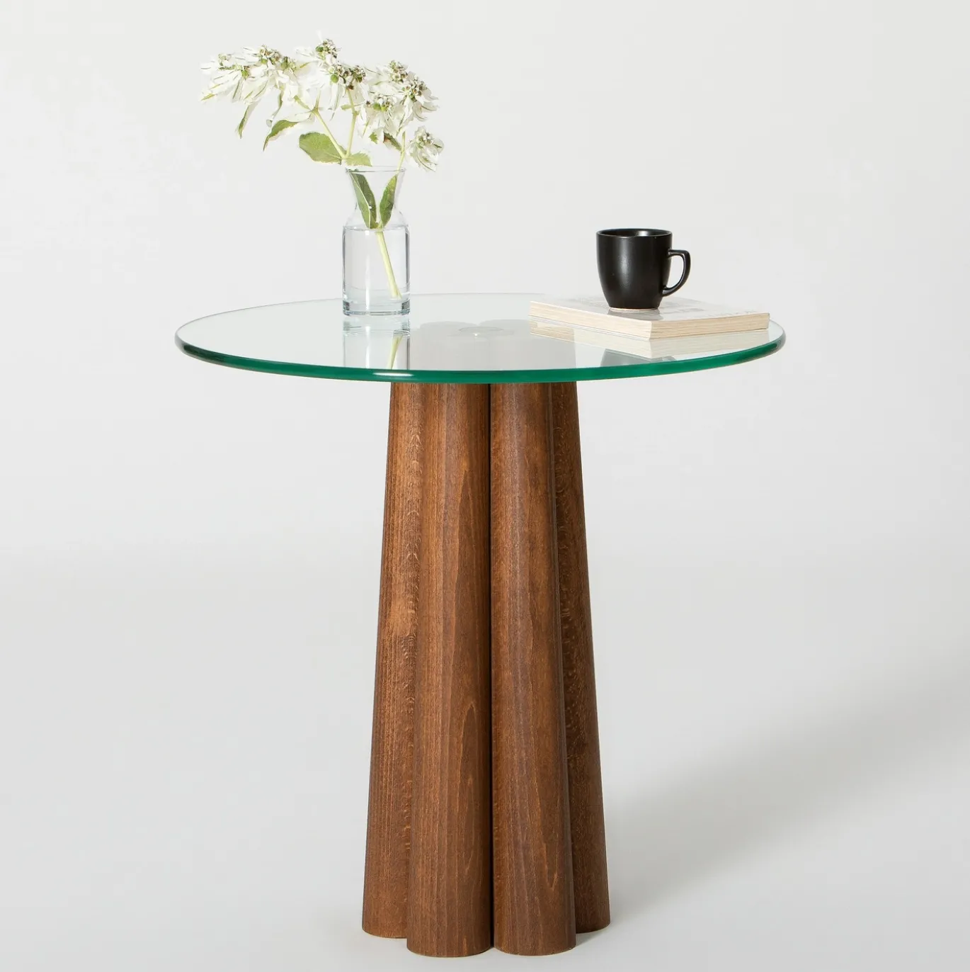 Salontafel Thales Glas/Walnoot Ø50cm