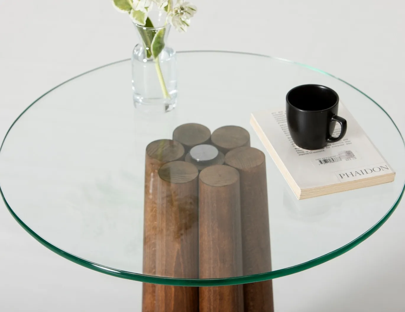 Salontafel Thales Glas/Walnoot Ø50cm
