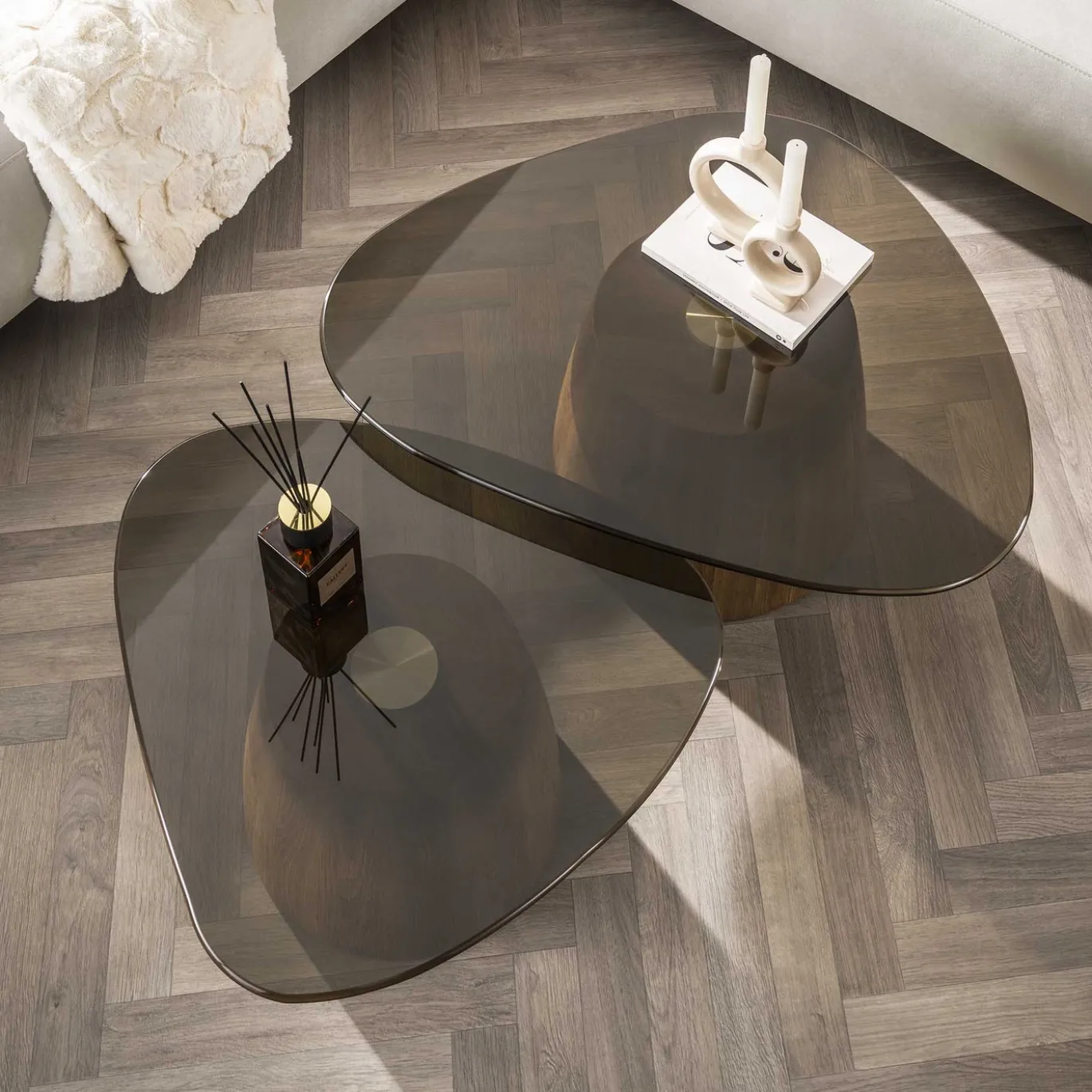 Salontafel Tinto Driehoekig Set van 2 Brons Glas - Giga Meubel