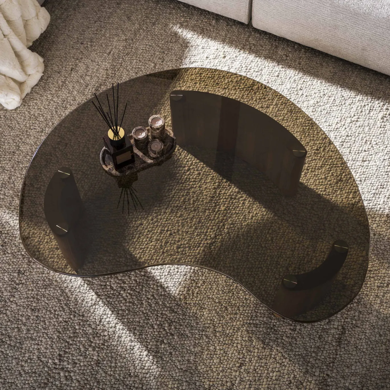 Salontafel Tinto Organisch 130cm Brons Glas - Giga Meubel