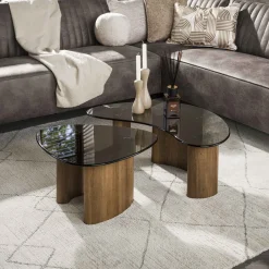Salontafel Tinto Organisch Set van 2 Brons Glas - Giga Meubel
