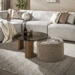 Salontafel Tinto Pouf Set Van 2 Brons Glas - Giga Meubel