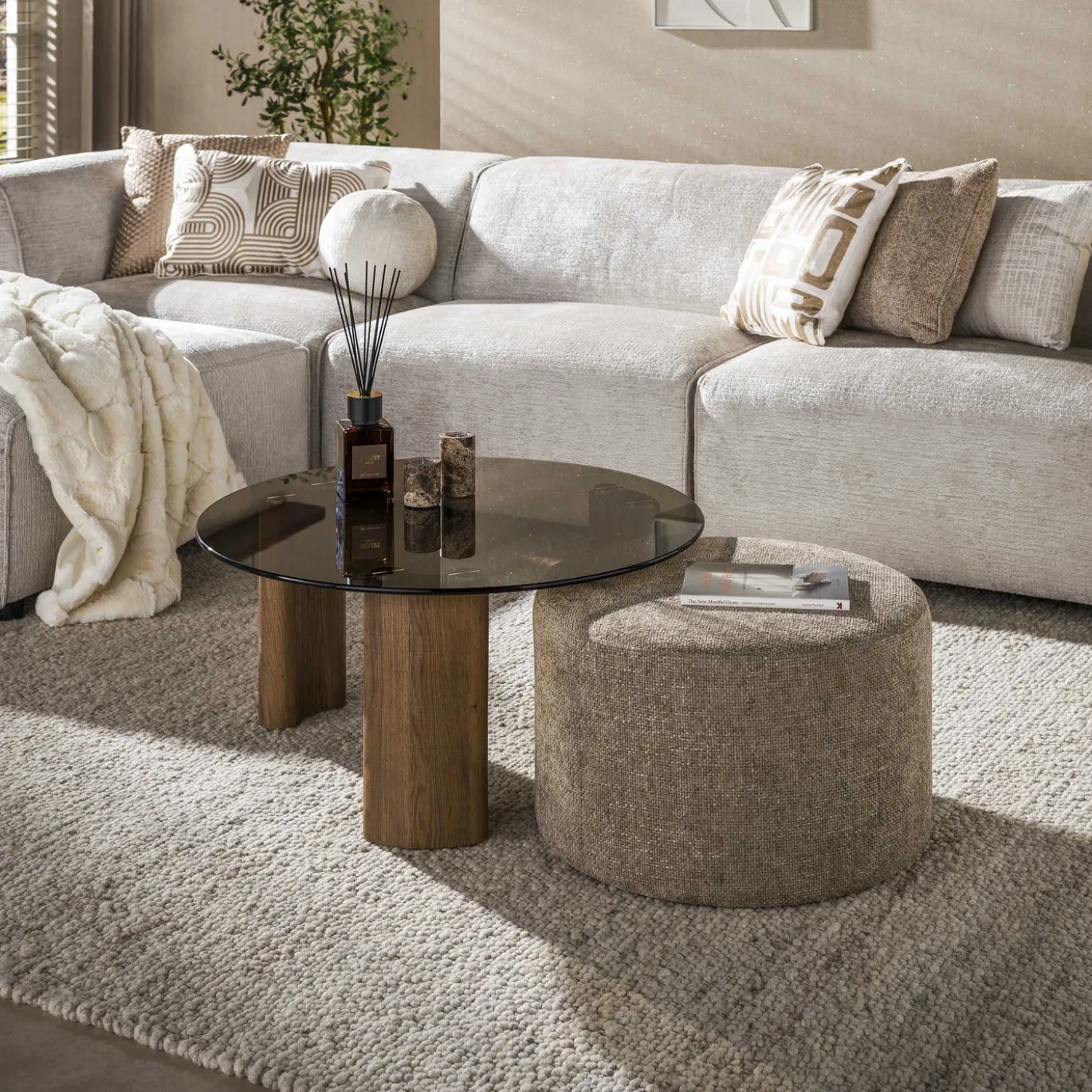Salontafel Tinto Pouf Set Van 2 Brons Glas - Giga Meubel