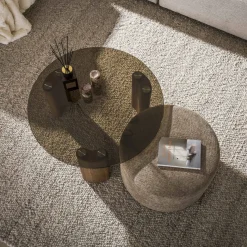 Salontafel Tinto Pouf Set Van 2 Brons Glas - Giga Meubel