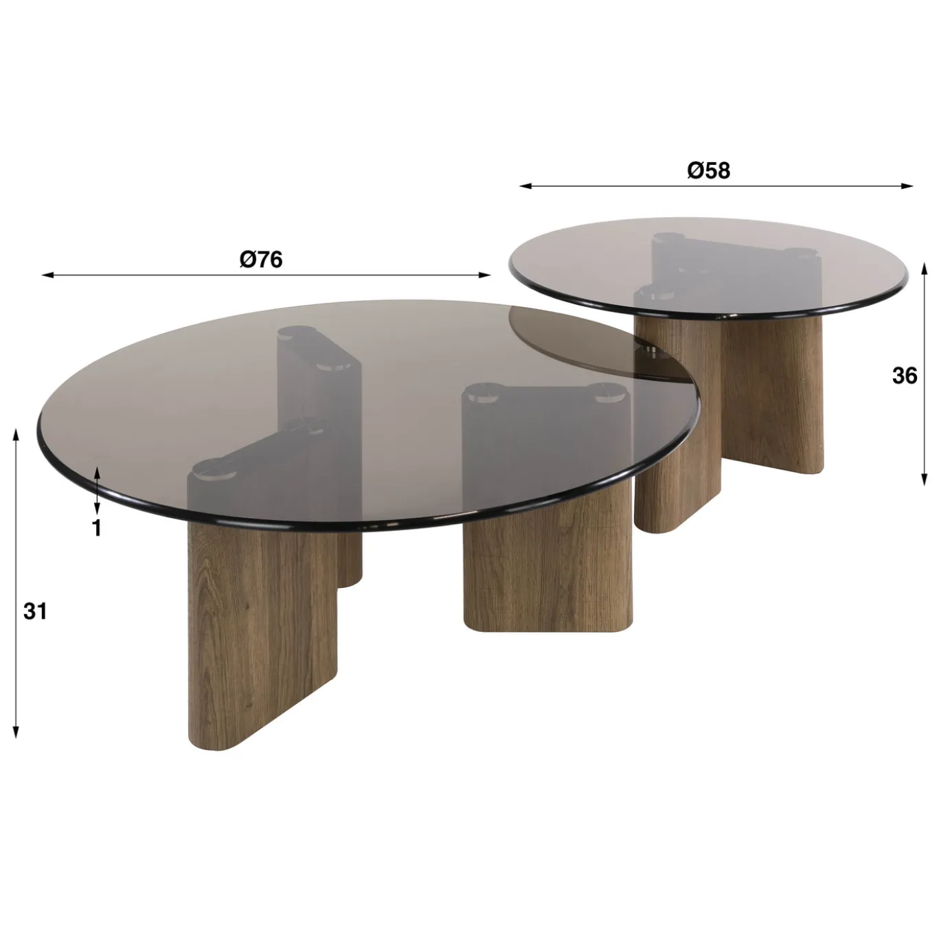 Salontafel Tinto Rond Set Van 2 Brons Glas - Giga Meubel