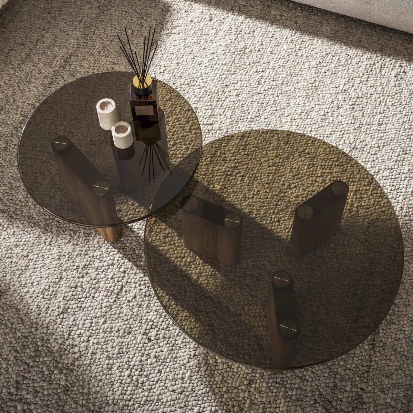 Salontafel Tinto Rond Set Van 2 Brons Glas - Giga Meubel