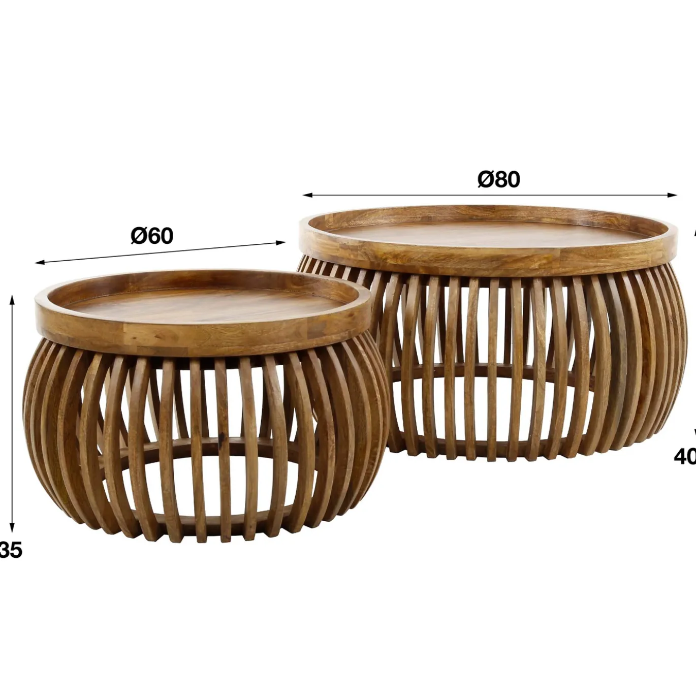 Salontafel Tweak Curve Set van 2 Mangohout Ø80/Ø60