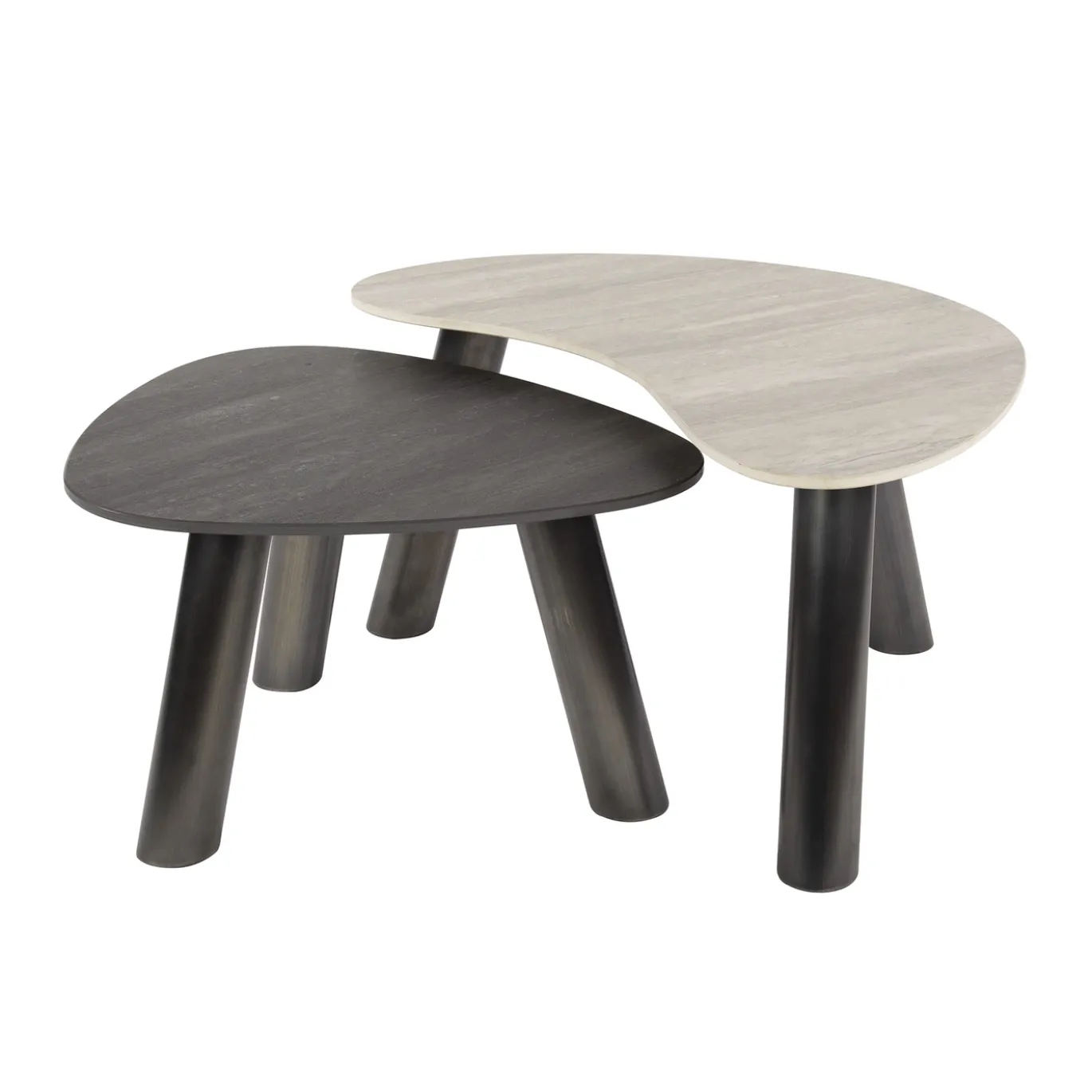 Salontafel Twin Organisch Set van 2 3d Keramiek Travertin Zwart/grijs - Giga Meubel