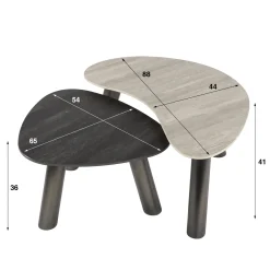 Salontafel Twin Organisch Set van 2 3d Keramiek Travertin Zwart/grijs - Giga Meubel