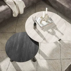 Salontafel Twin Rond Set van 2 3d Keramiek Travertin Zwart/grijs - Giga Meubel