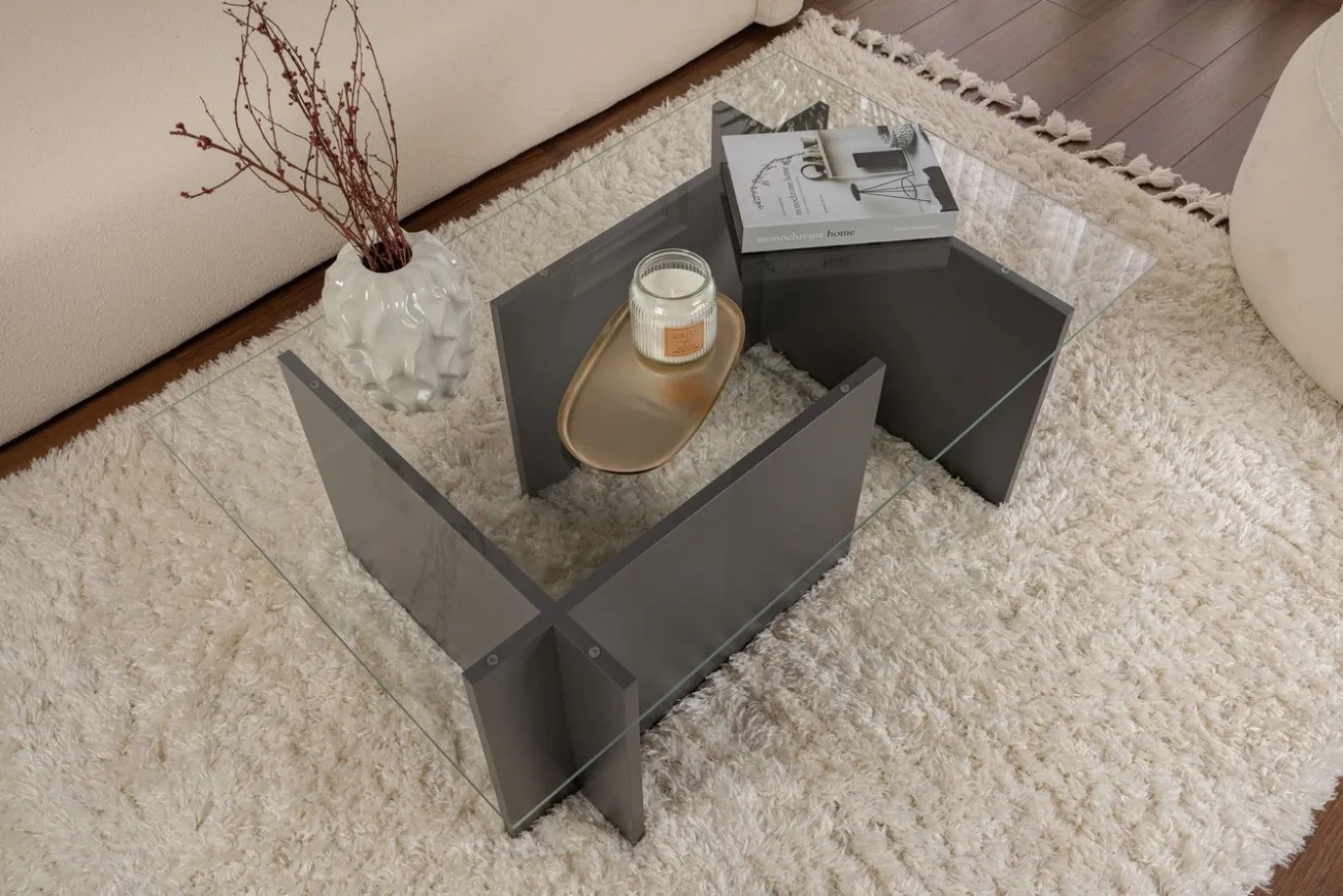 Salontafel Vetrino Glas/Antraciet 105cm