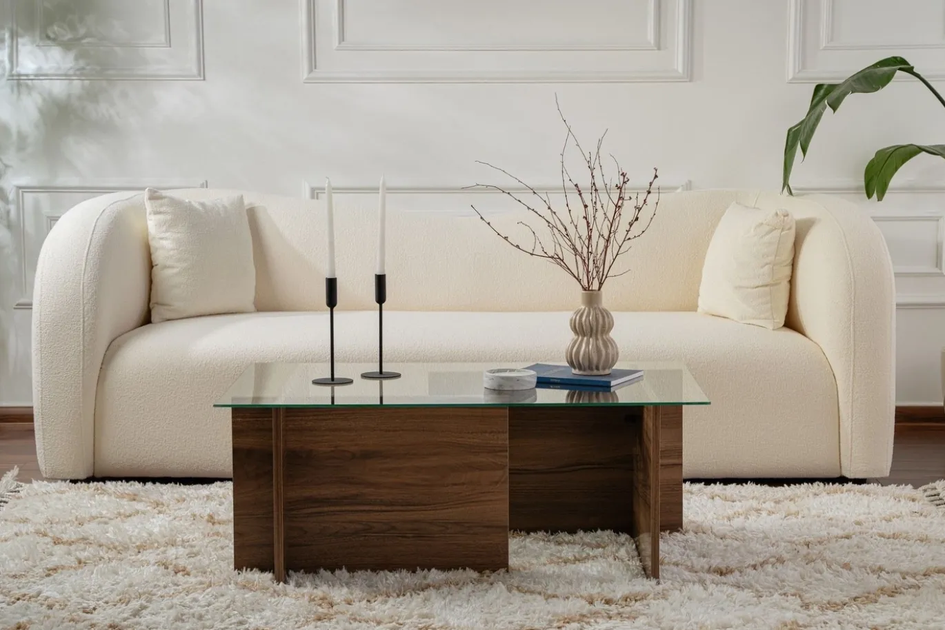 Salontafel Vetrino Glas/Walnoot 105cm