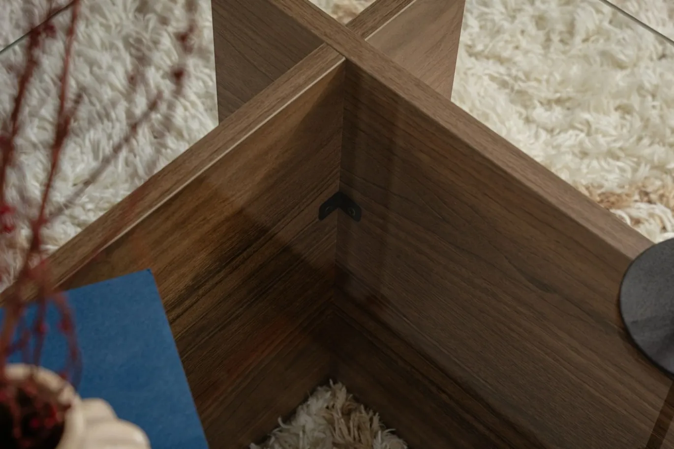 Salontafel Vetrino Glas/Walnoot 105cm